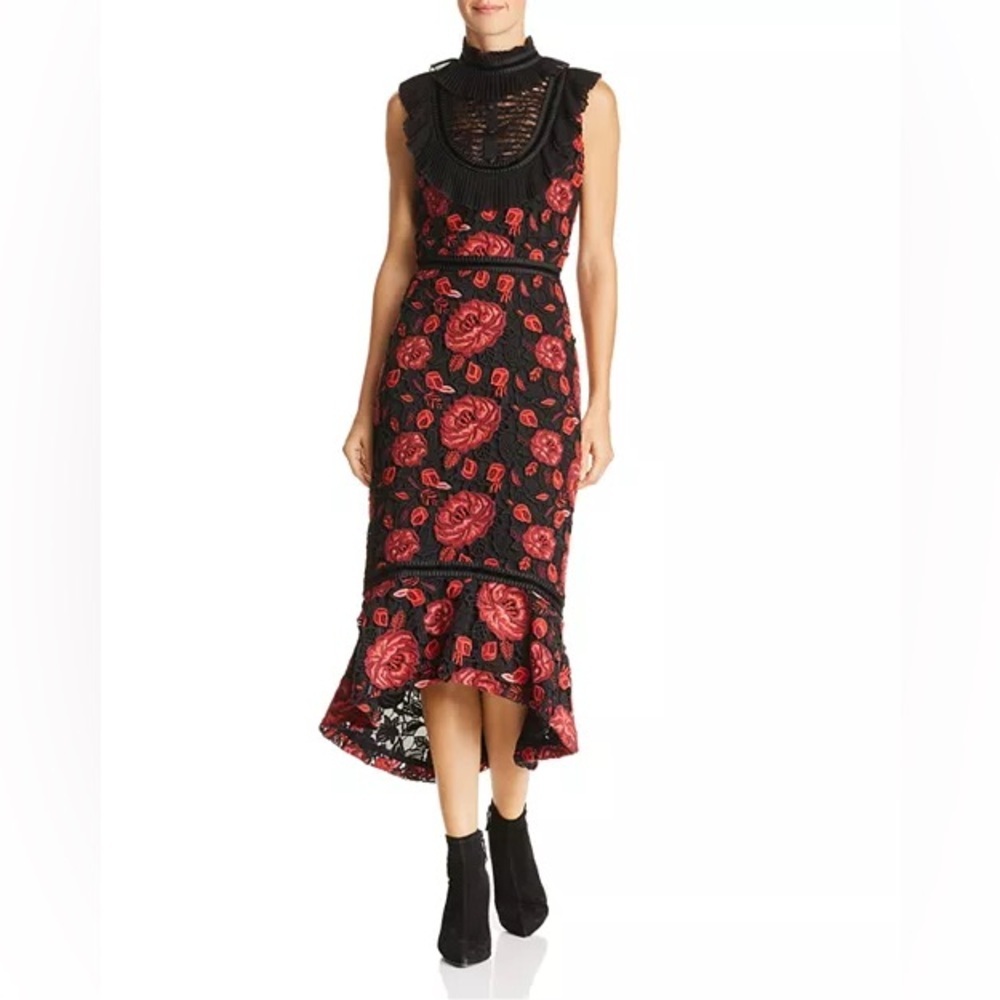 Alice + Olivia Evelina Midi Ruffle Black Dress size 4
